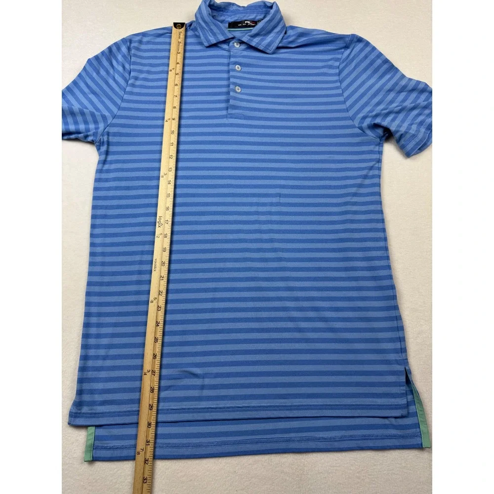 RLX Ralph Lauren Golf Polo Shirt Striped Performance Blue‎ Short Sleeve Medium